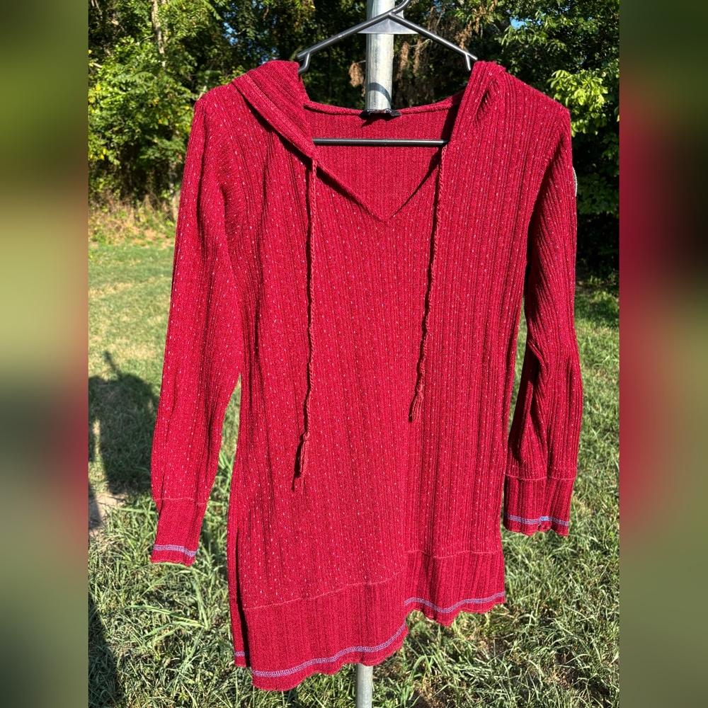 YAK & YETI WOMENS RIBBED RED HOODED LONG SLEEVE SIZE S